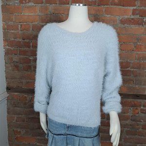 LC Lauren Conrad Runway Fuzzy Eyelash Sweater Pale Blue Dolman Sleeves Size M